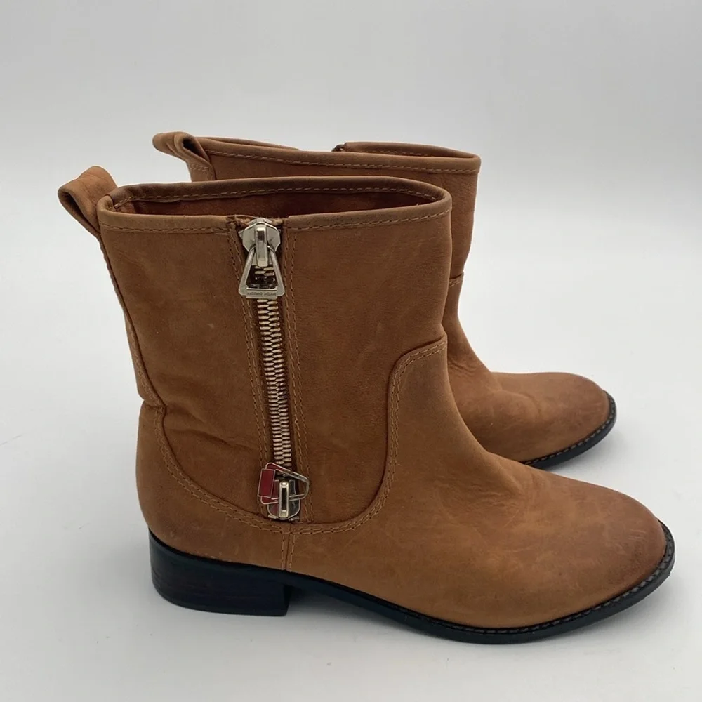 Antonio Melani Brown Ankle riding Boots Women 7.5 leather Side Zipper casual Y2K